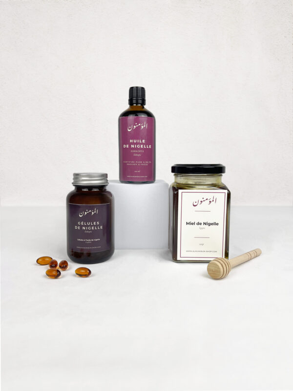 Pack découverte Nigelle : Huile de Nigelle, Gélules de Nigelle et miel de Nigelle